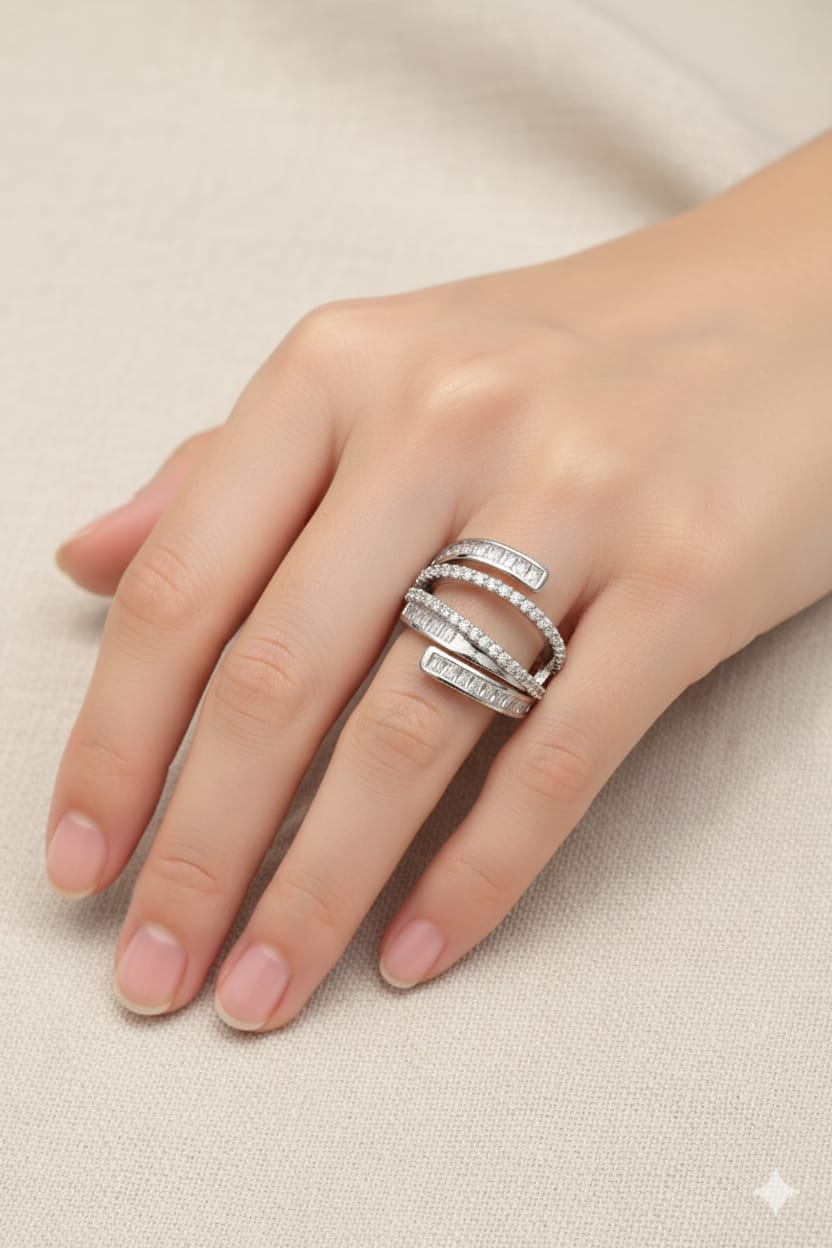 Cubic Zircon Adjustable Finger Ring