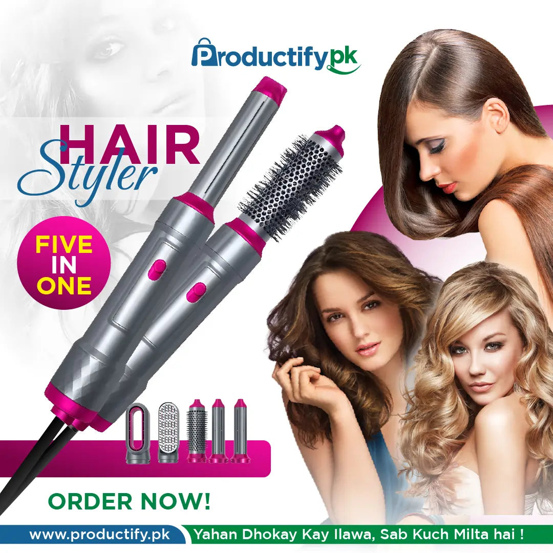 5 in 1 Ultimate Hair Styler – Curl, Straighten, Wave, Flip & Smooth with One Tool! 💁♀️ Perfect for Pakistani Hair 🇵🇰 | Salon-Quality Results at Home 🏠"