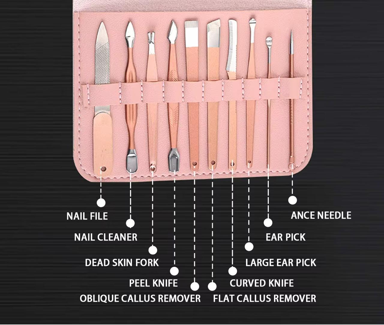 16PCS Nail Cutter Set  | Stainless Steel Manicure Kit  | Nail Clippers & Beauty Tools with Travel Case