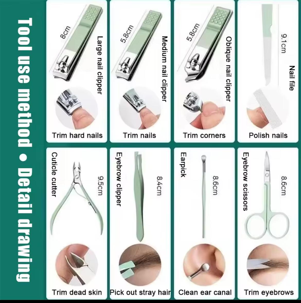 16PCS Nail Cutter Set  | Stainless Steel Manicure Kit  | Nail Clippers & Beauty Tools with Travel Case